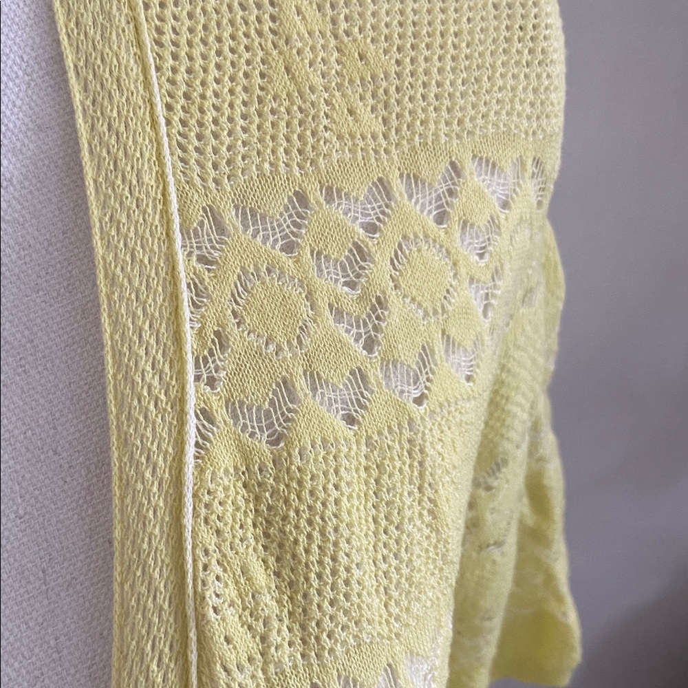 Anthropologie butter yellow crochet tie front sweater short sleeve summer S - Picture 10 of 15